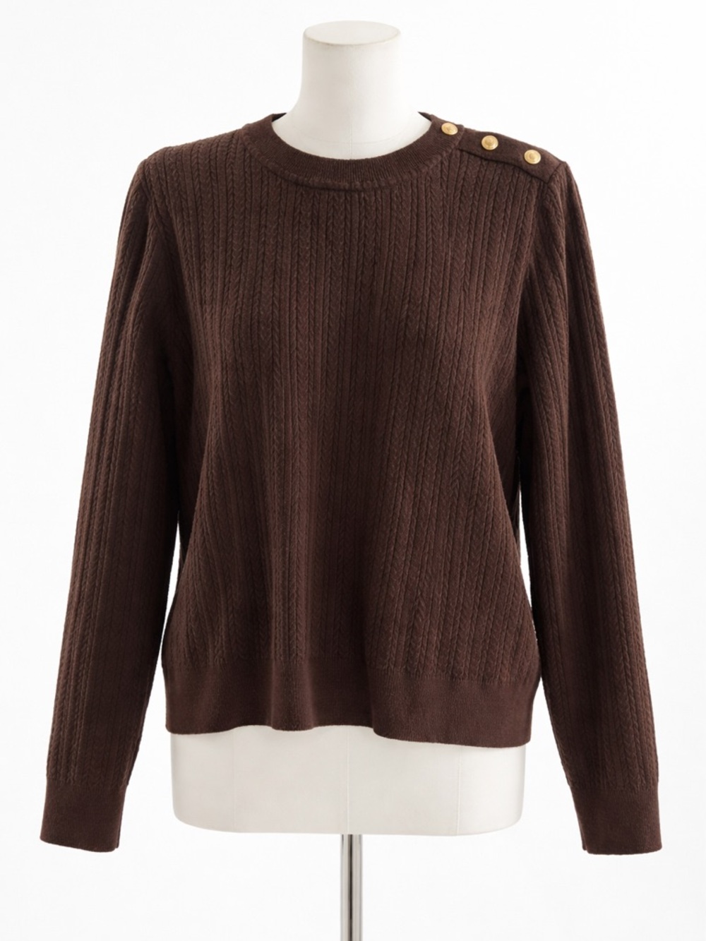 Michael Kors Dark Brown Ribbed Crewneck Sweater with Gold Label